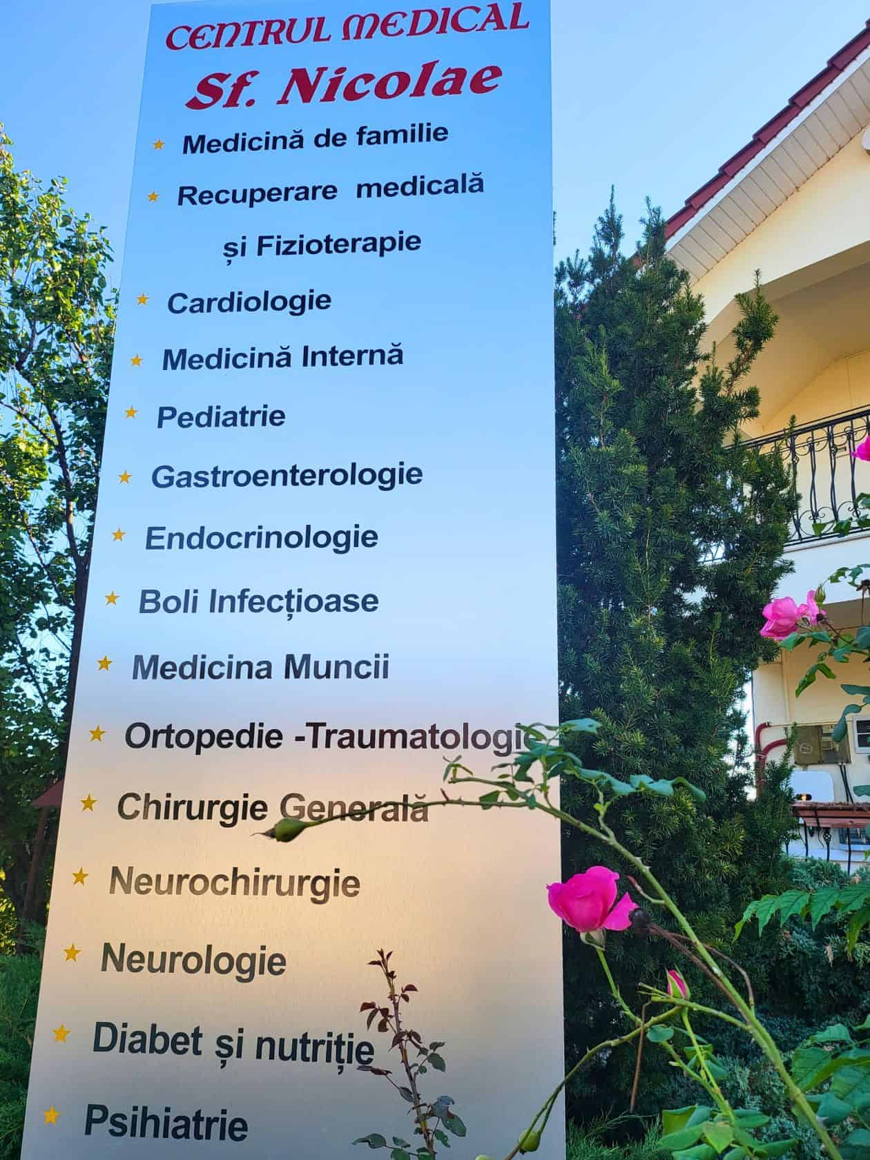 Pancartă servicii Centrul Medical Sf. Nicolae.